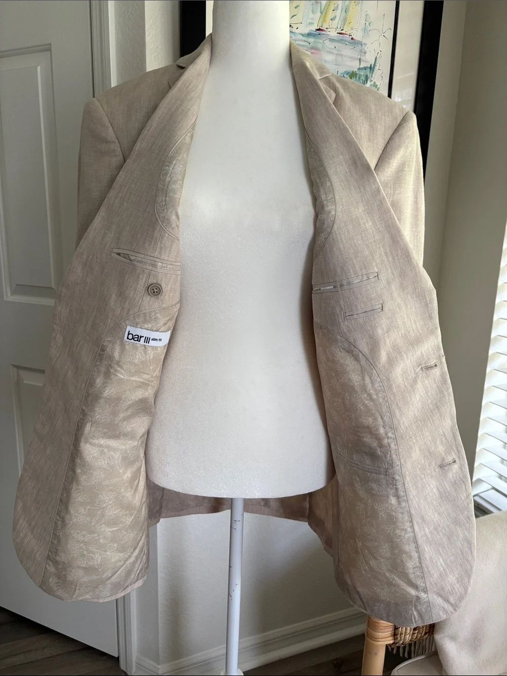 Bar III Men's Light Beige Linen Sport Coat - Two-Button Blazer
